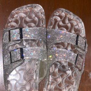 Silver Buckle Band Sparkly Sandals
